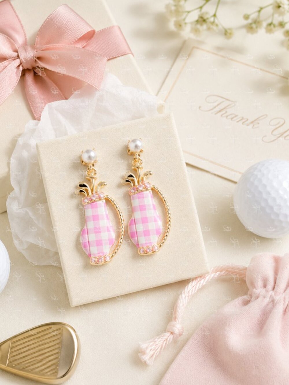 Golf Bag Drop Earrings With Clubs